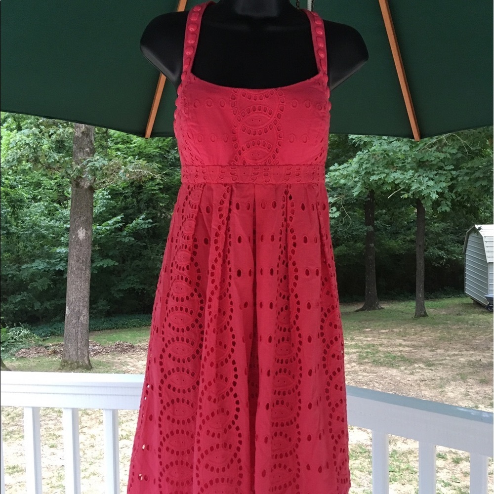 INC coral cross back sun dress 2 embroidery eyelet 100% cotton Cottagecore Y2K